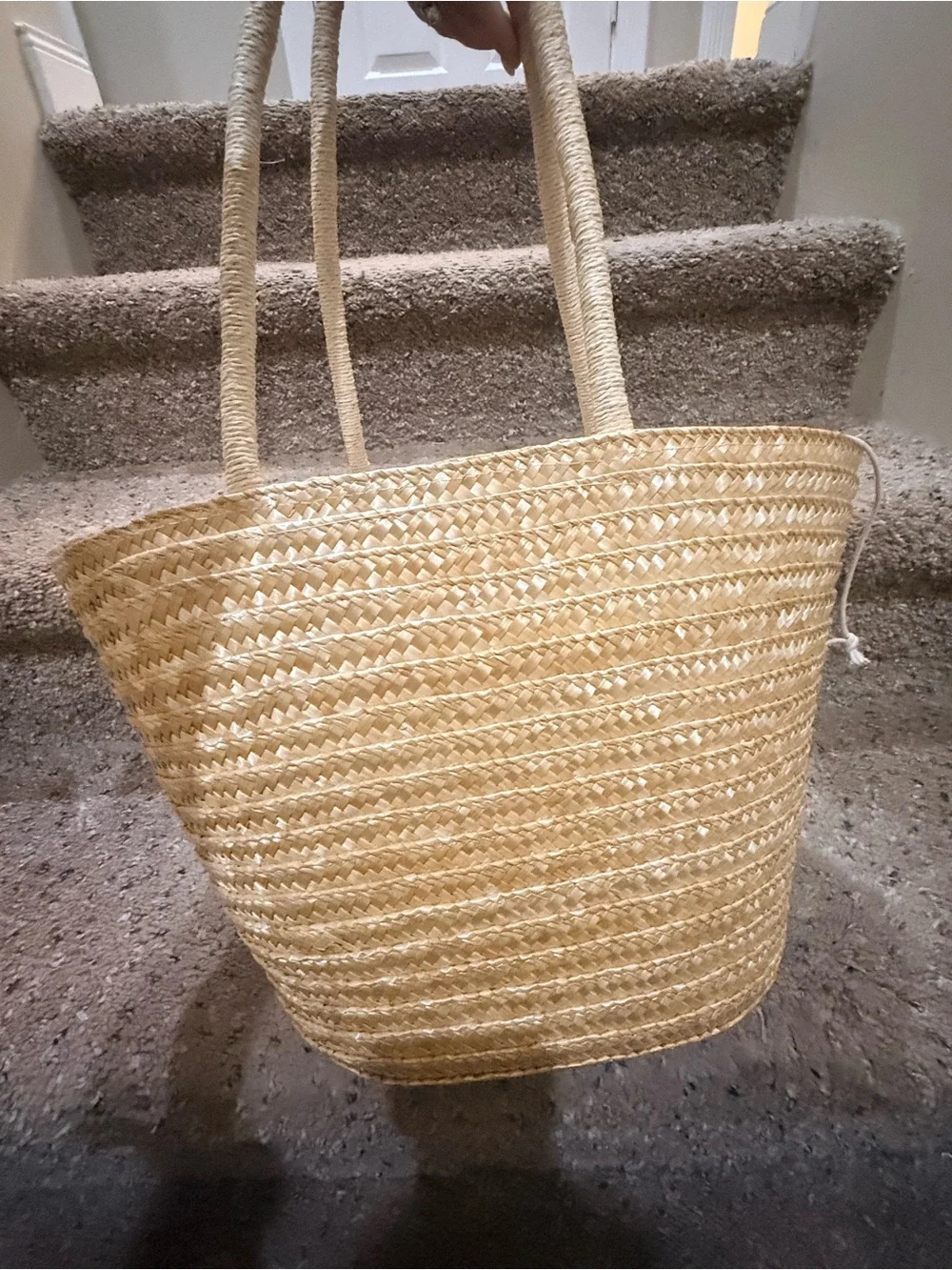 Handwoven Straw Tote with Yellow Lemon Embroidery